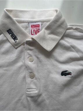 SUPREME x LACOSTE Polo Shirt White Long Sleeve Wool Small